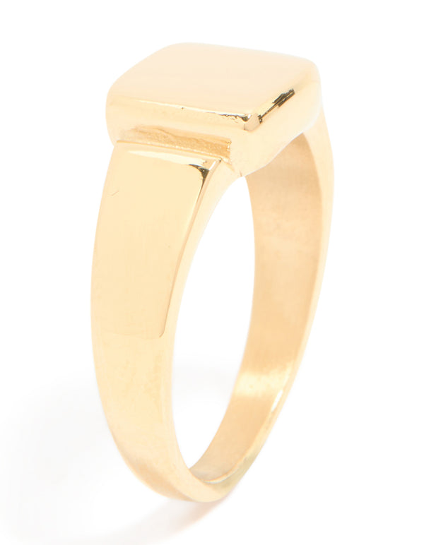 Mens Waterproof Gold Plated Stainless Steel Square Signet Ring