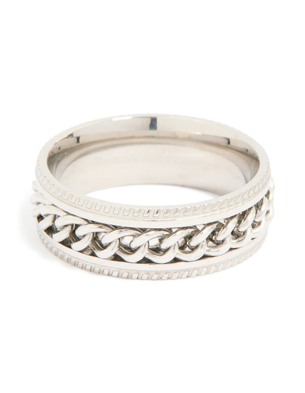 Mens Waterproof Stainless Steel Chain Detail Band Ring