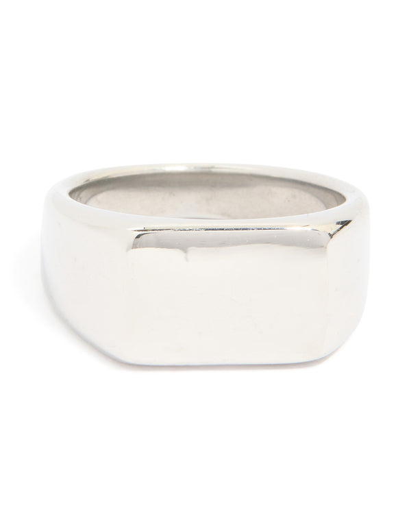 Mens Waterproof Stainless Steel Rectangle Signet Ring