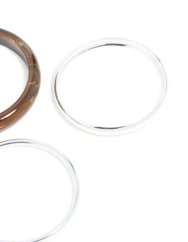 Brown Acrylic & Silver Bangles 3-Pack