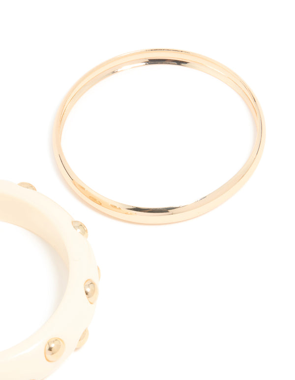 Gold Acrylic Stud & Plain Bangles 2-Pack