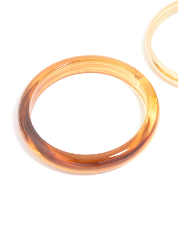 Brown Acrylic & Gold Bangles 2-Pack