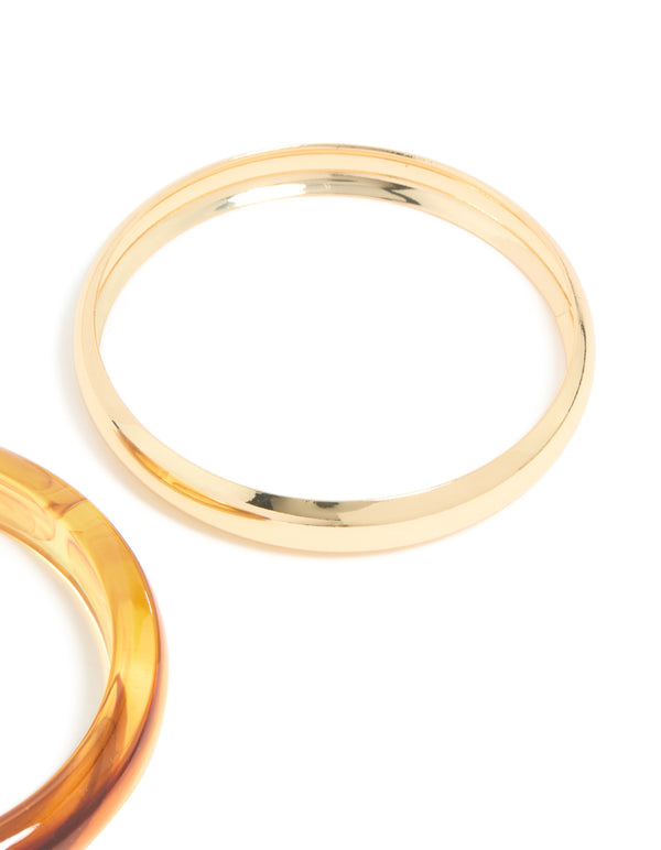 Brown Acrylic & Gold Bangles 2-Pack