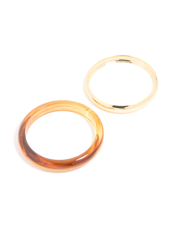 Brown Acrylic & Gold Bangles 2-Pack