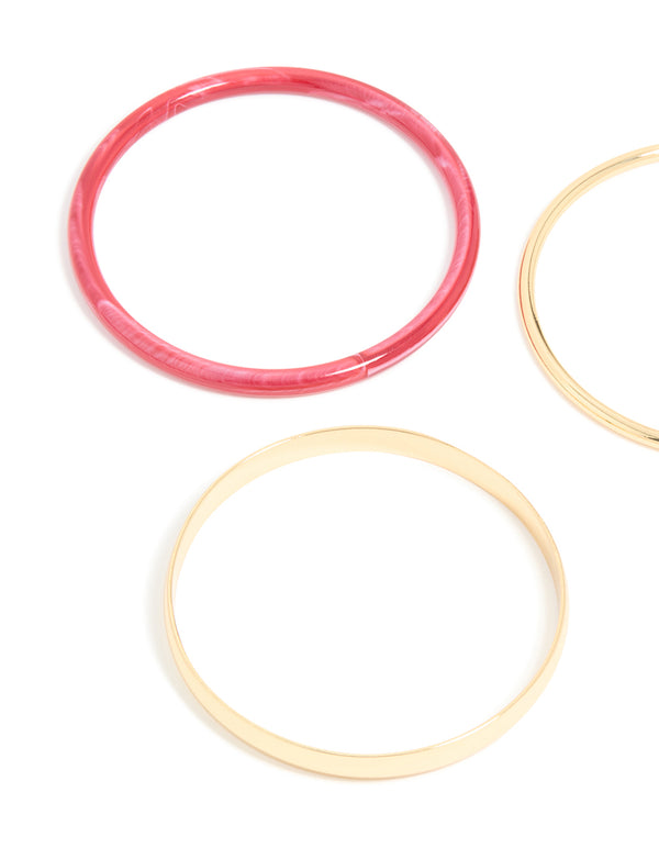Gold Smooth & Red Acrylic Bangles 3-Pack