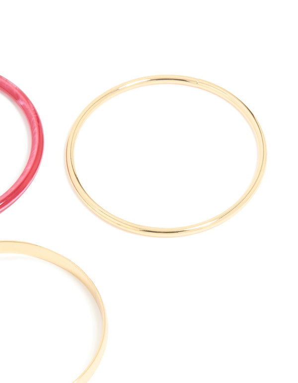 Gold Smooth & Red Acrylic Bangles 3-Pack