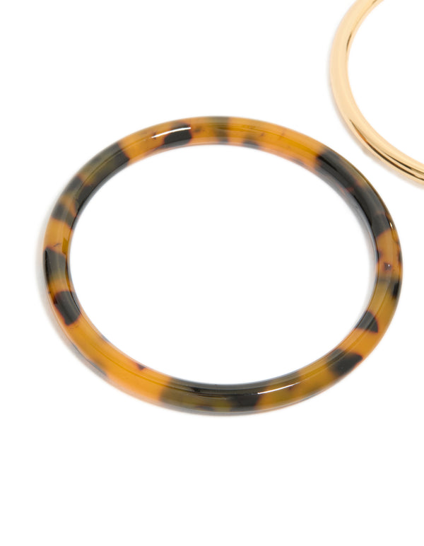 Black Brown Acrylic & Gold Smooth Bangles 2-Pack