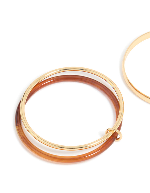 Gold Smooth & Layered Brown Acrylic Bangle Pack