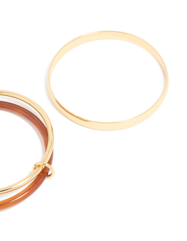 Gold Smooth & Layered Brown Acrylic Bangle Pack