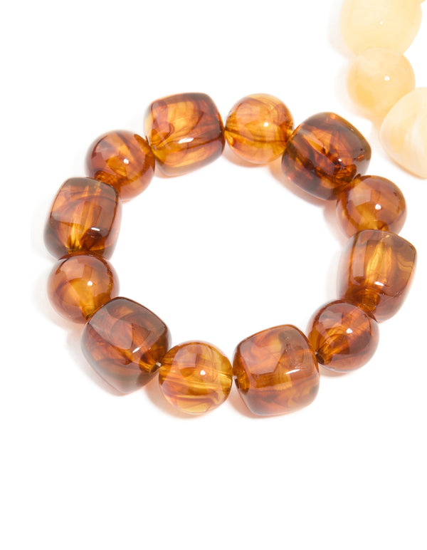 Brown & White Acrylic Beaded Stretch Bracelets 2-Pack