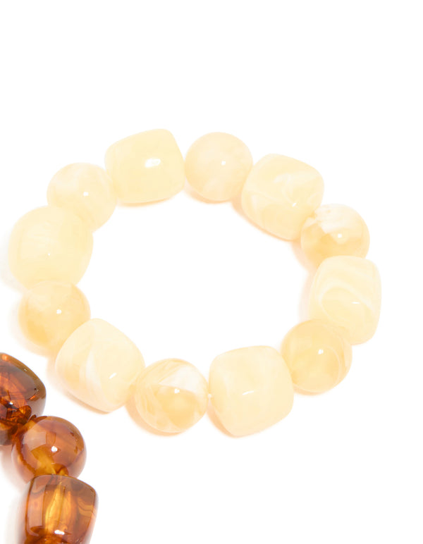 Brown & White Acrylic Beaded Stretch Bracelets 2-Pack
