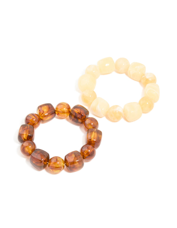 Brown & White Acrylic Beaded Stretch Bracelets 2-Pack