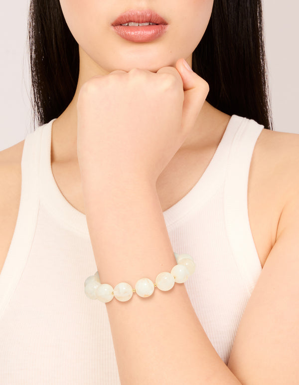 Gold Cream Acrylic Beaded Stretch Bracelet