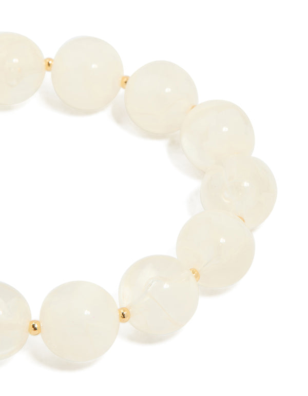 Gold Cream Acrylic Beaded Stretch Bracelet