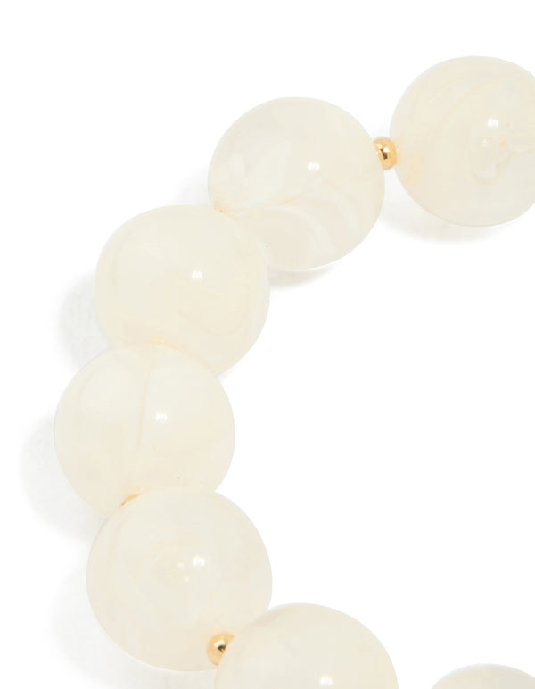 Gold Cream Acrylic Beaded Stretch Bracelet