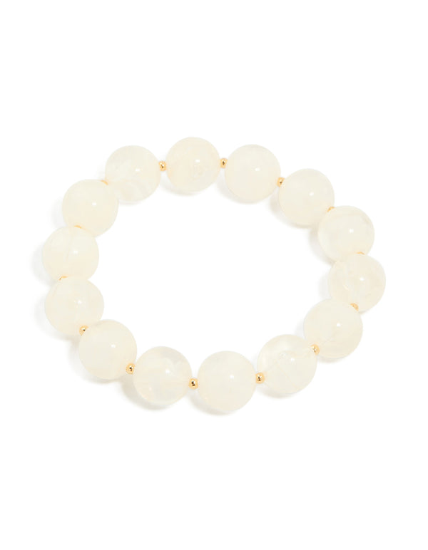 Gold Cream Acrylic Beaded Stretch Bracelet