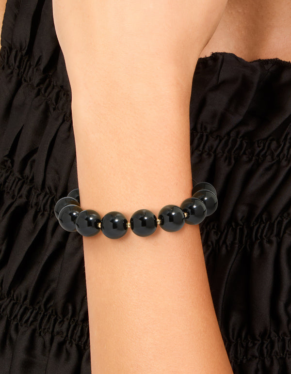Black Acrylic Beaded Stretch Bracelet