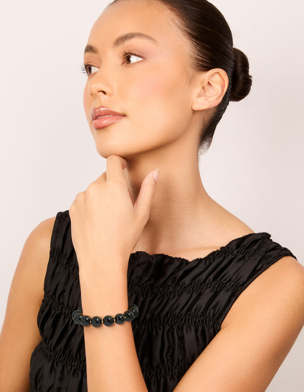 Black Acrylic Beaded Stretch Bracelet