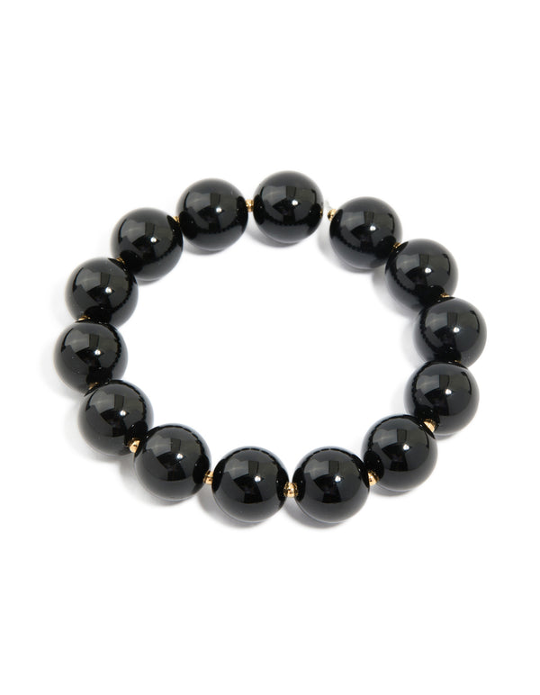 Black Acrylic Beaded Stretch Bracelet