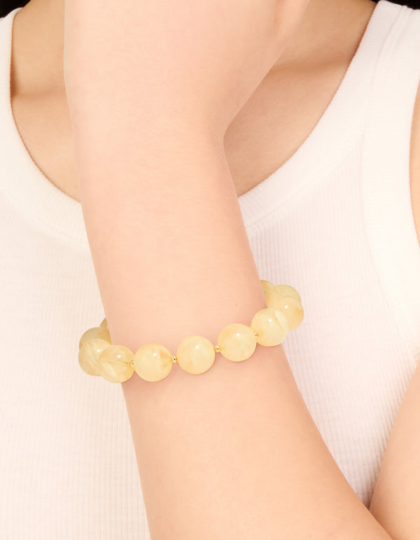 Gold Neutral Acrylic Beaded Stretch Bracelet