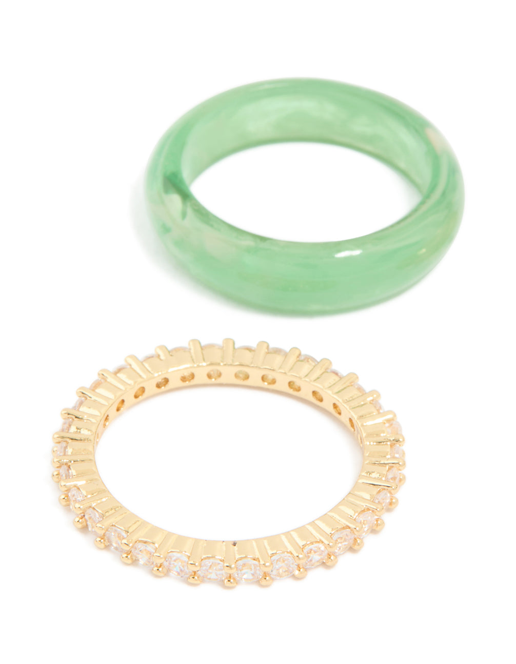 Green Acrylic & Cubic Zirconia Rings 3-Pack