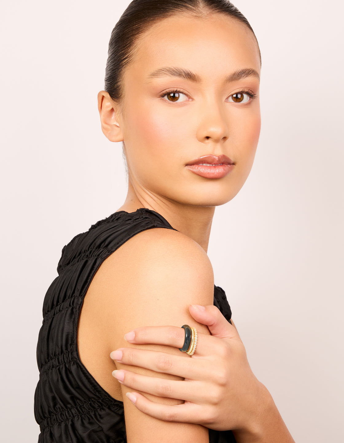 Black Acrylic & Cubic Zirconia Rings 3-Pack