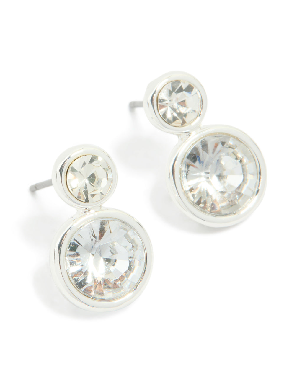 Silver Double Stone Stud Earrings