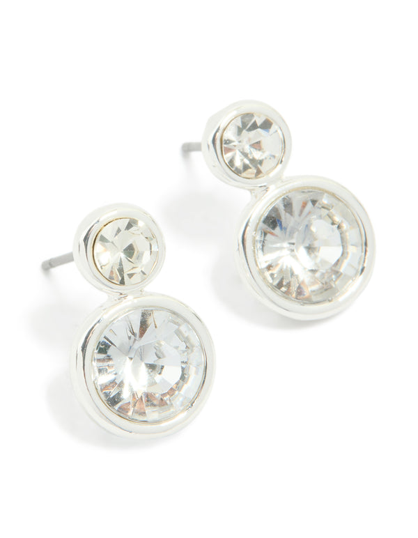 Silver Double Stone Stud Earrings