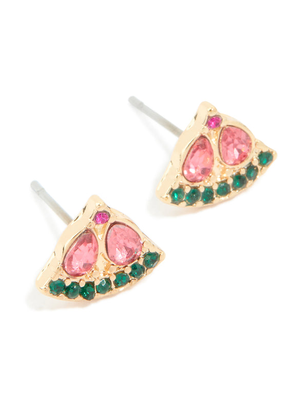 Gold Diamante Watermelon Stud Earrings