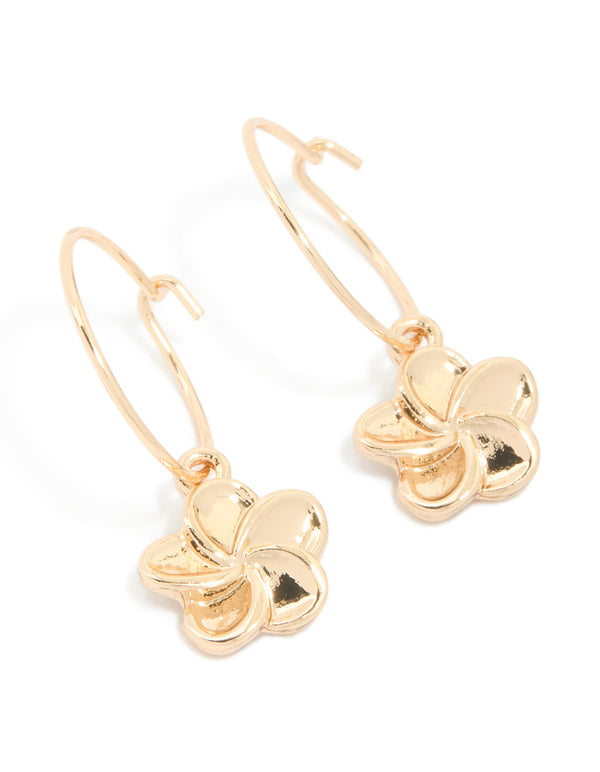 Gold Frangipani Flower Drop Huggie Earrings