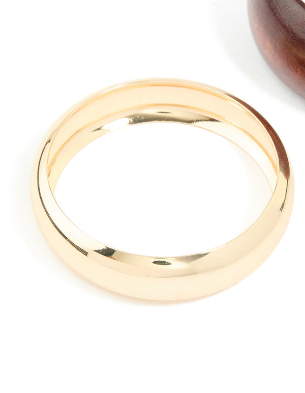 Gold & Brown Wood Chunky Bangles 2-Pack