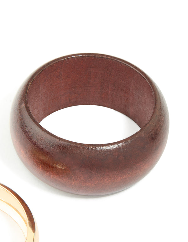Gold & Brown Wood Chunky Bangles 2-Pack