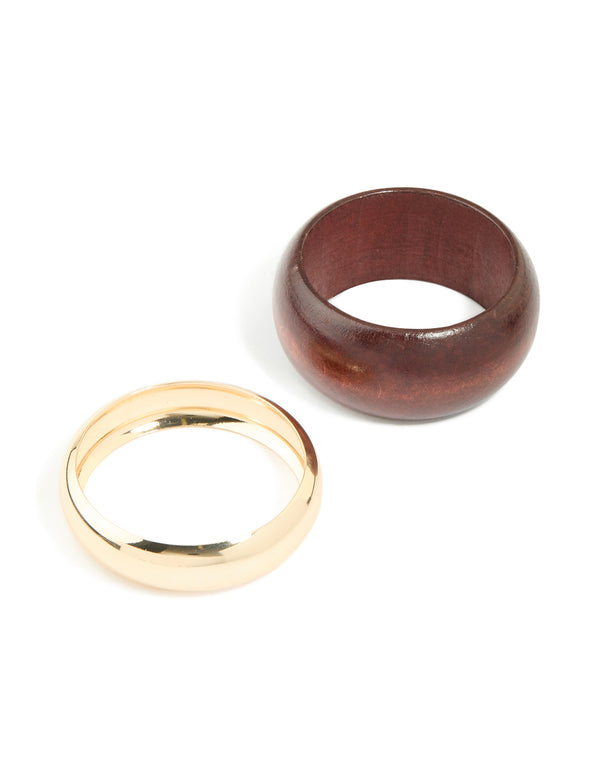 Gold & Brown Wood Chunky Bangles 2-Pack