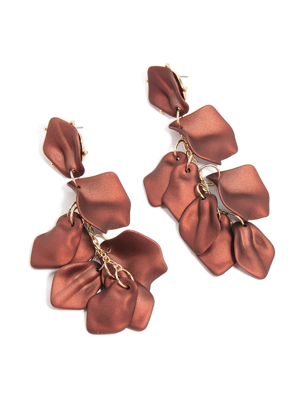 Dark Brown Coated Metal Petal Drop Earrings