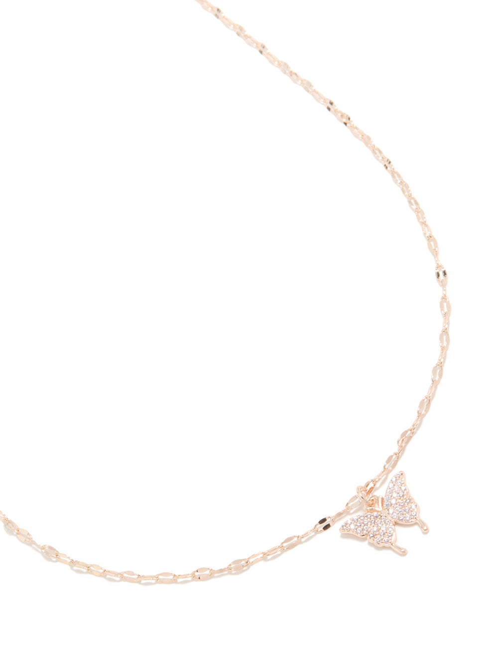 Rose Gold Plated Cubic Zirconia Pavé Butterfly Pendant Necklace