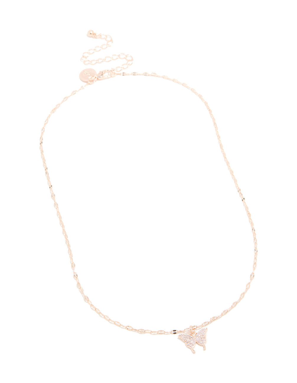 Rose Gold Plated Cubic Zirconia Pavé Butterfly Pendant Necklace
