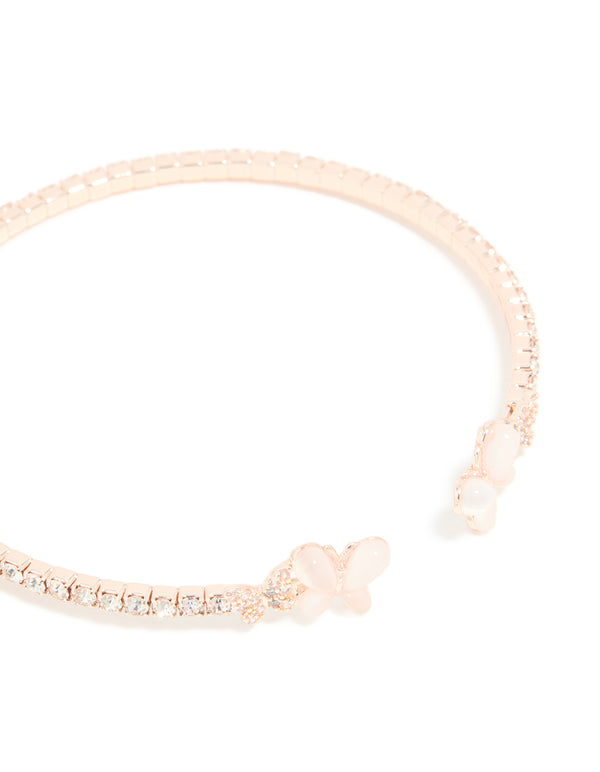 Rose Gold Plated Pink Cubic Zirconia Butterfly Tennis Wrist Cuff