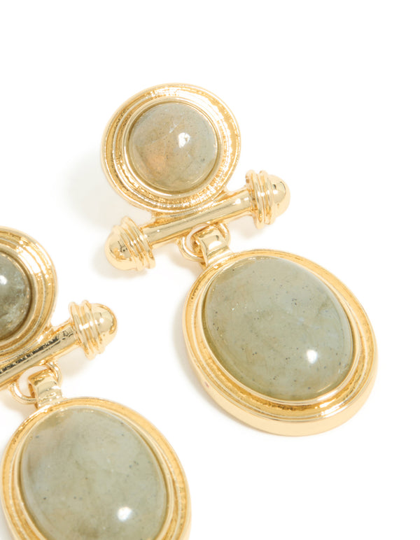 Gold Plated Vintage Semi Precious Stone Drop Earrings