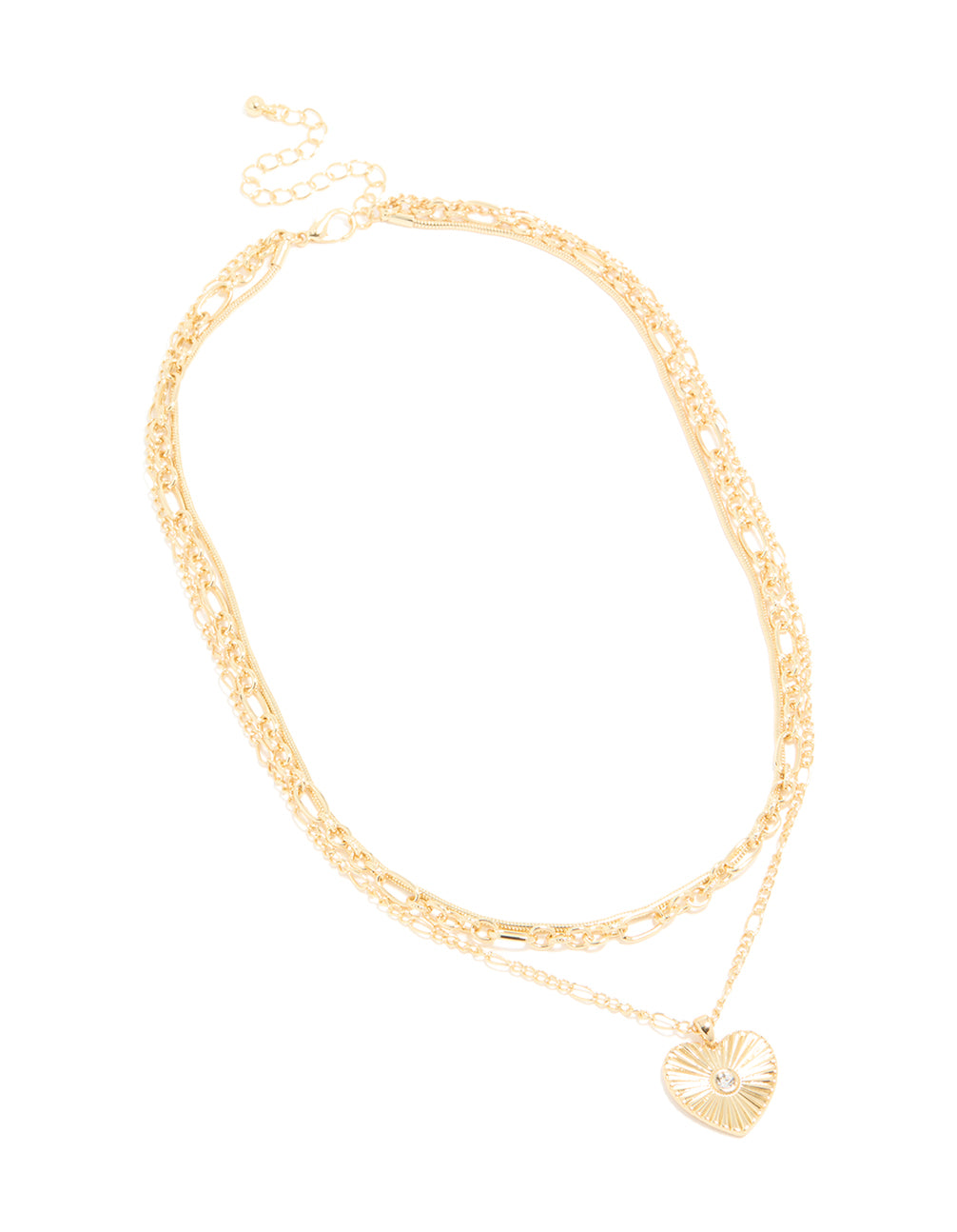 Gold Plated Diamante Heart & Chain Layered Necklace