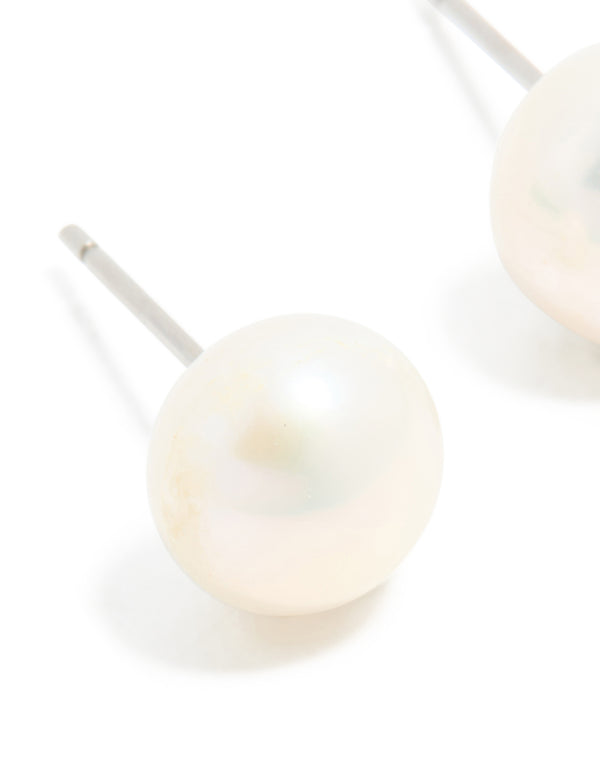 Waterproof Stainless Steel Freshwater Pearl Stud Earrings