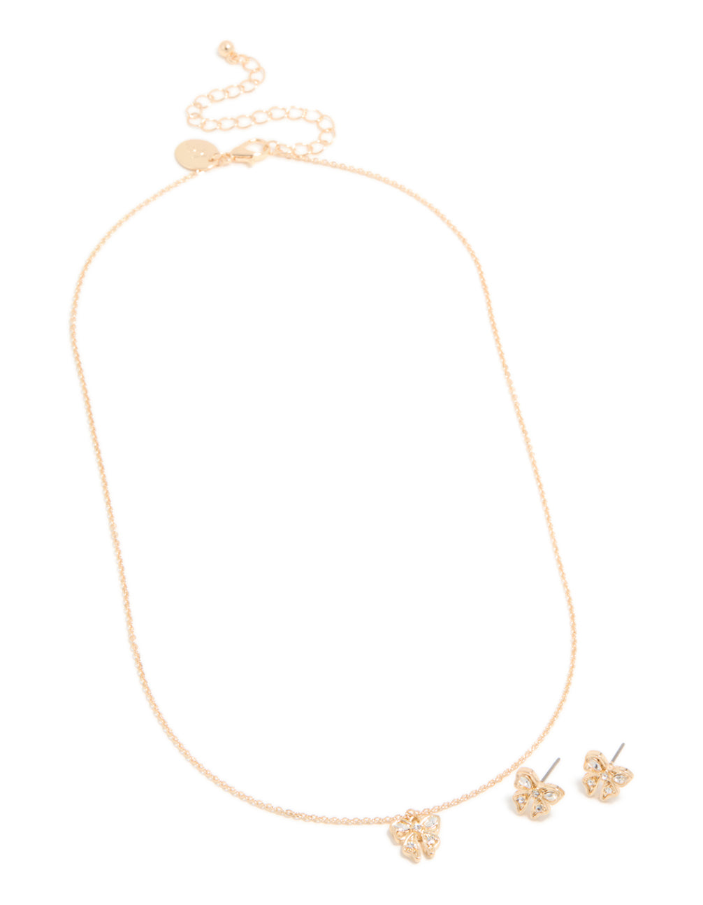 Gold Diamante Bow Necklace & Earrings Set