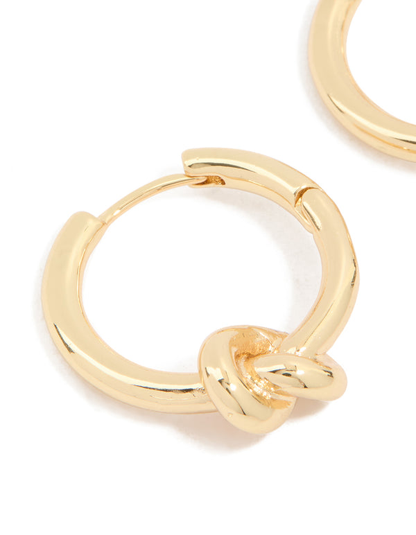 Gold Plated Brass Classic Knotted Huggie Earrings