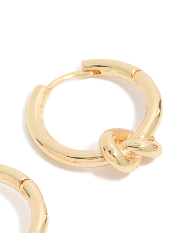 Gold Plated Brass Classic Knotted Huggie Earrings