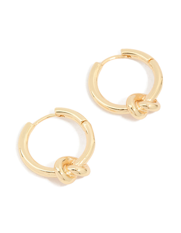 Gold Plated Brass Classic Knotted Huggie Earrings