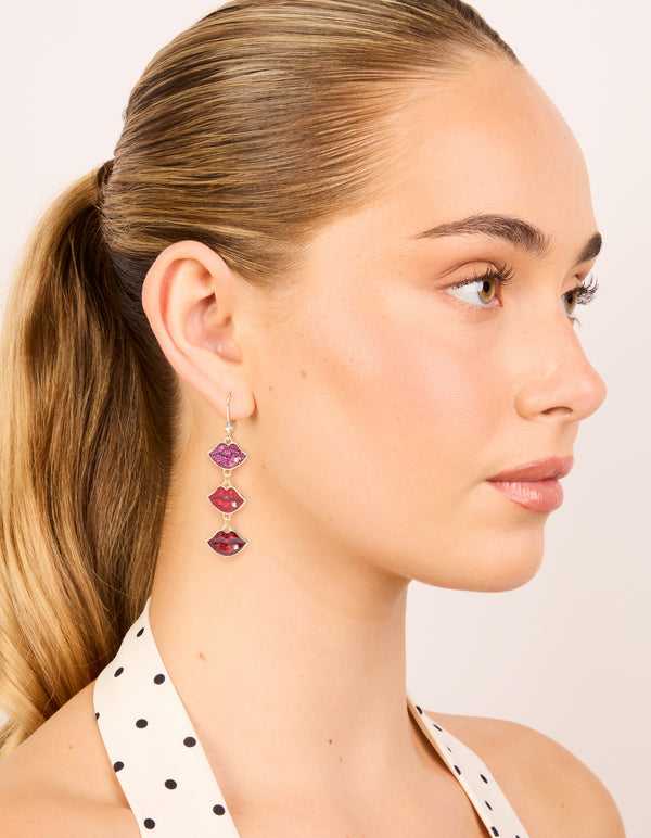 Gold Triple Kiss Drop Earrings