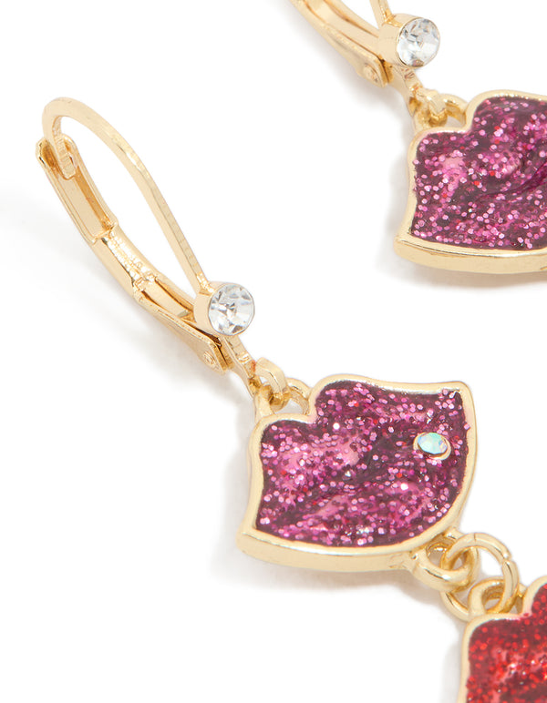 Gold Triple Kiss Drop Earrings