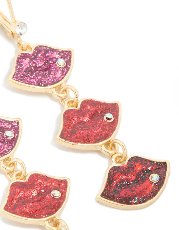 Gold Triple Kiss Drop Earrings