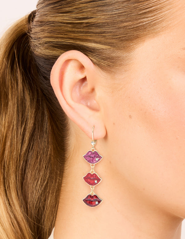 Gold Triple Kiss Drop Earrings
