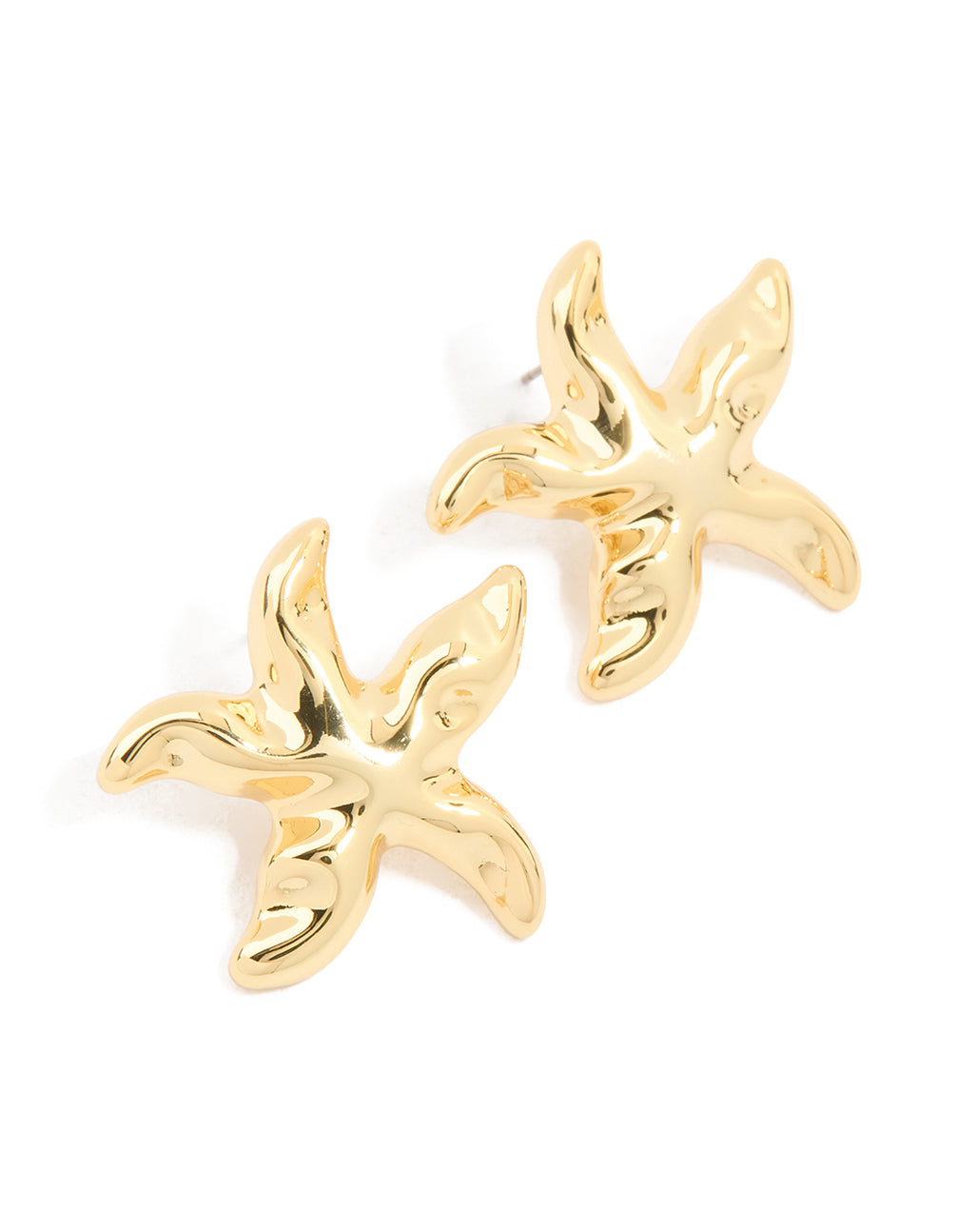 Gold Plated Brass Molten Starfish Stud Earrings