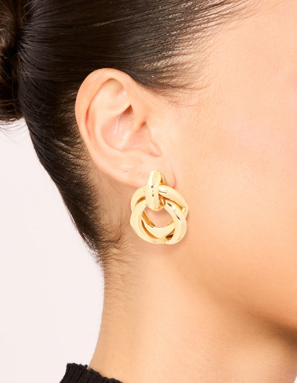 Gold Plated Brass Angular Doorknocker Earrings